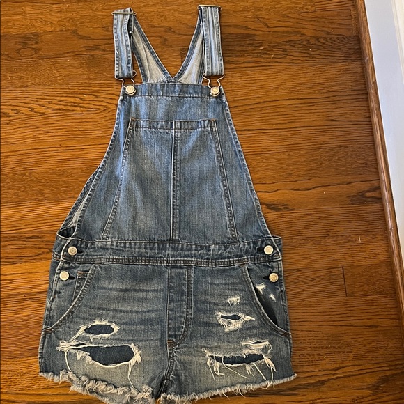 Denim Distressed Overalls - Picture 1 of 4